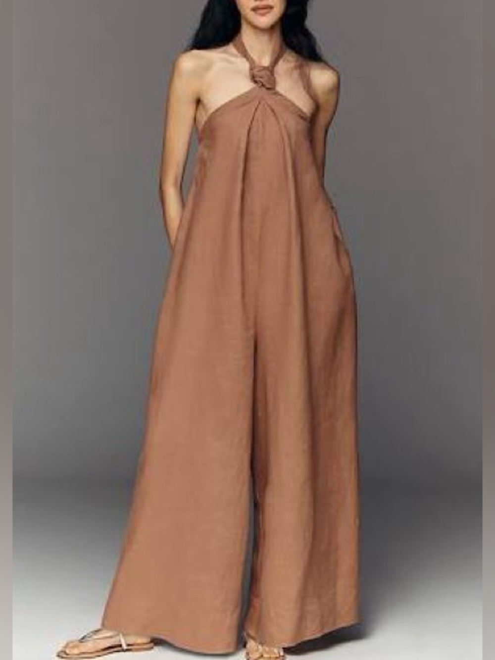 By Anthropologie 100% Linen Halter-Neck Jumpsuit-S-NWT